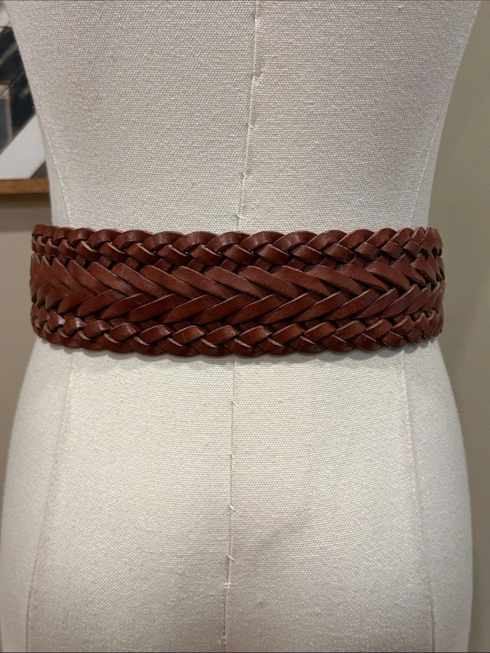 Vintage Ralph Lauren 80s Braided Brown Wide Leather Belt Made in England size 26
